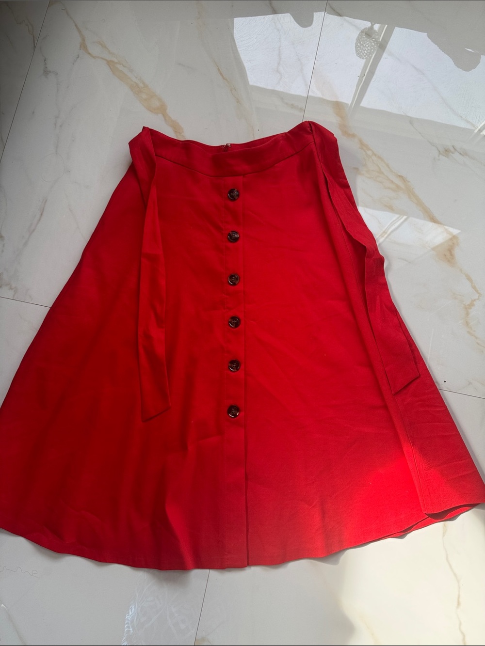 Ann Taylor Red Button-Front A-Line Skirt